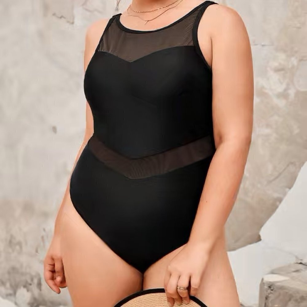 NWT Palm Beach Nights Mesh High Neck Plus Size One Piece Swimsuit 2X